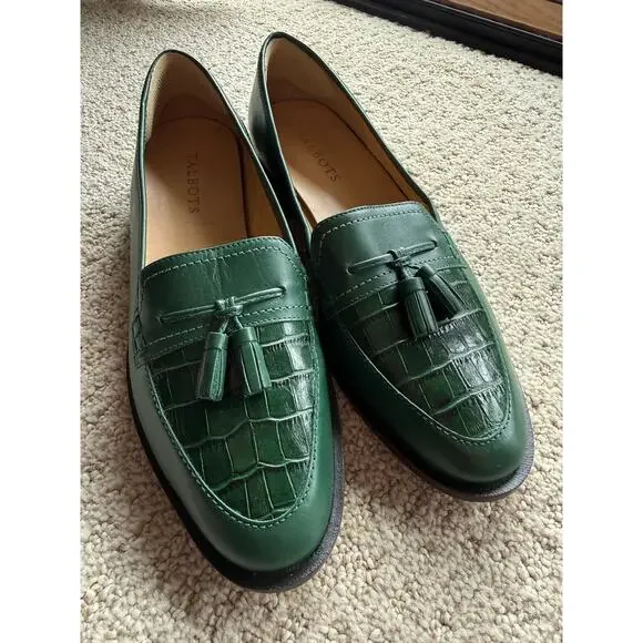 Talbots Leighton 8.5 Emerald Green Leather Tassel Loafers Classic Preppy Flats - Picture 4 of 10